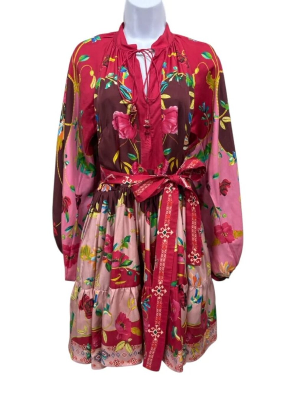 La Fuori Ania Silk Mini Dress Medium Floral Balloon Sleeve